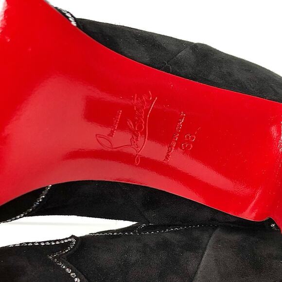 Christian Louboutin Santigag Strass 85 Black Suede Western Style Low Boots 38 - Picture 9 of 12